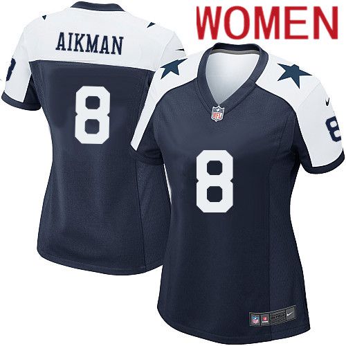 Women Dallas Cowboys #8 Troy Aikman Nike Navy Alternate Game Team NFL Jersey->women nfl jersey->Women Jersey